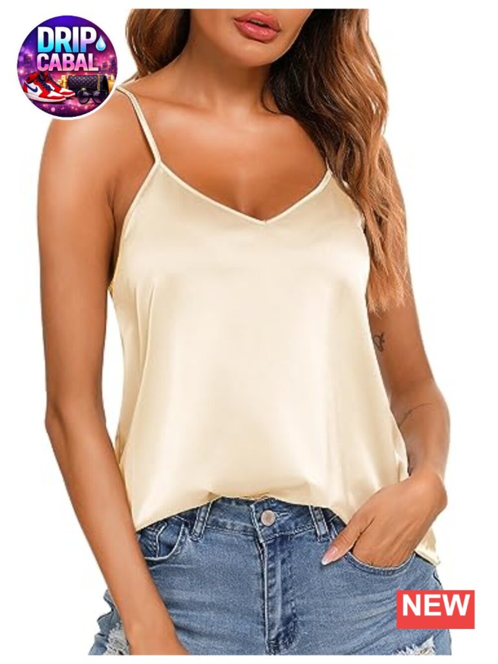 Satin Silk V-Neck Tank Top Sleeveless Cami Adjustable Straps